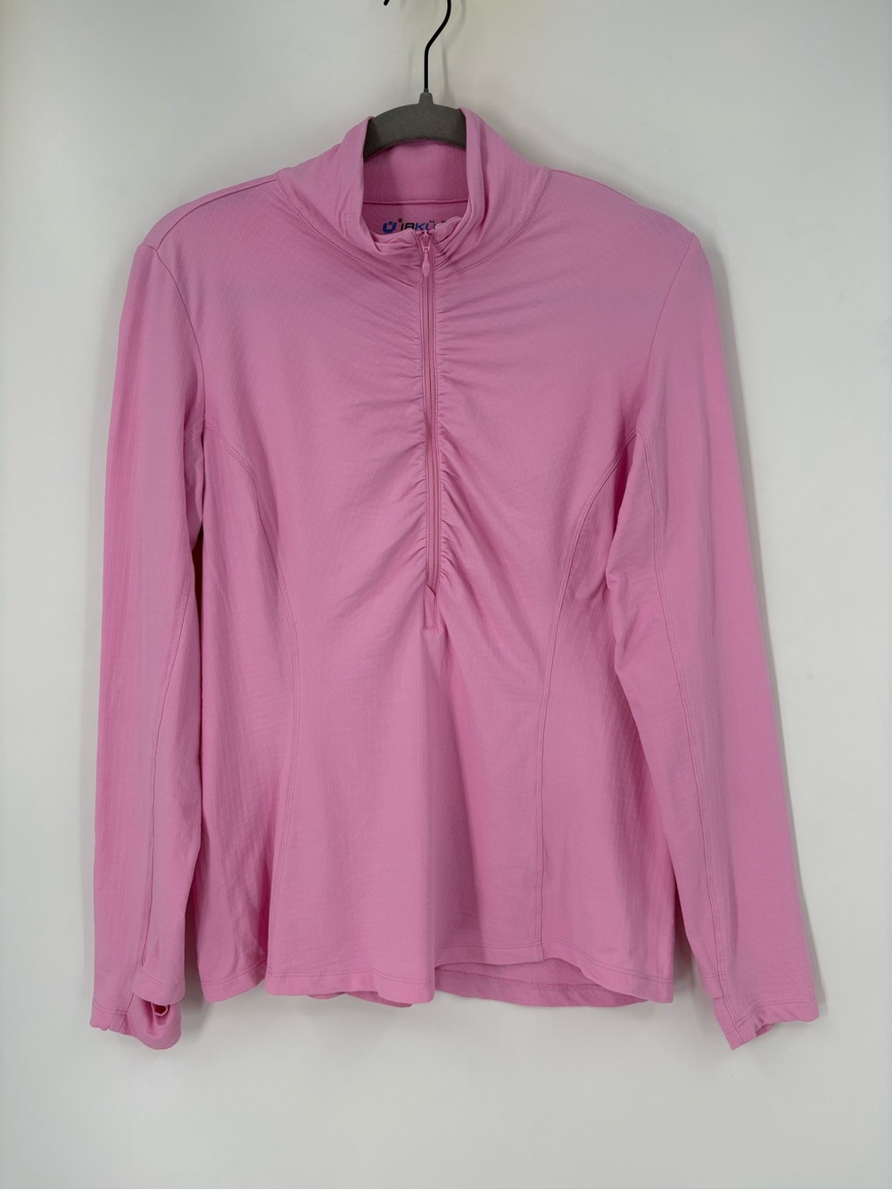 IBKUL Pink Ruched Long Sleeve Mock Golf Shirt - Size Medium